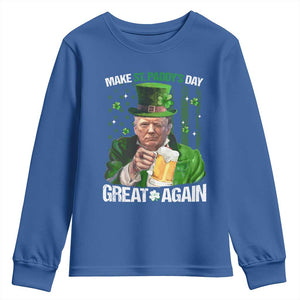 Funny Trump Make St. Paddy's Day Great Again Youth Sweatshirt Lucky Shamrock American Flag TS10 Royal Blue Print Your Wear
