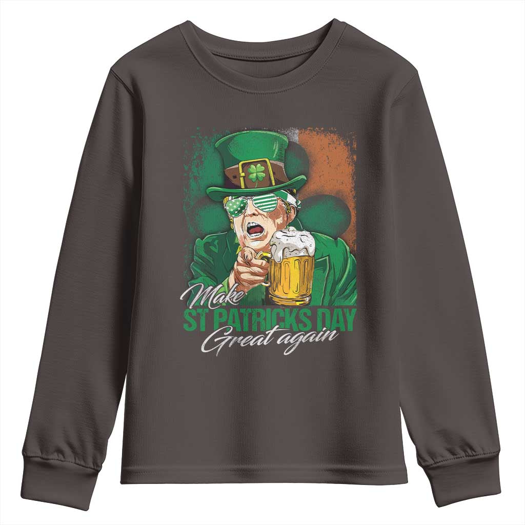 Funny Trump St Patricks Day Youth Sweatshirt Make St Patricks Day Great Again TS10 Dark Chocolate Print Your Wear
