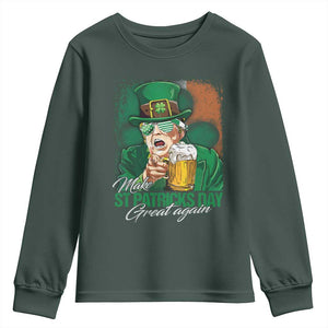 Funny Trump St Patricks Day Youth Sweatshirt Make St Patricks Day Great Again TS10 Dark Forest Green Print Your Wear