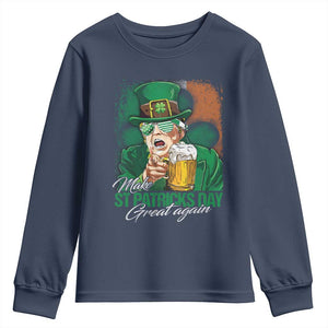 Funny Trump St Patricks Day Youth Sweatshirt Make St Patricks Day Great Again TS10 Navy Print Your Wear