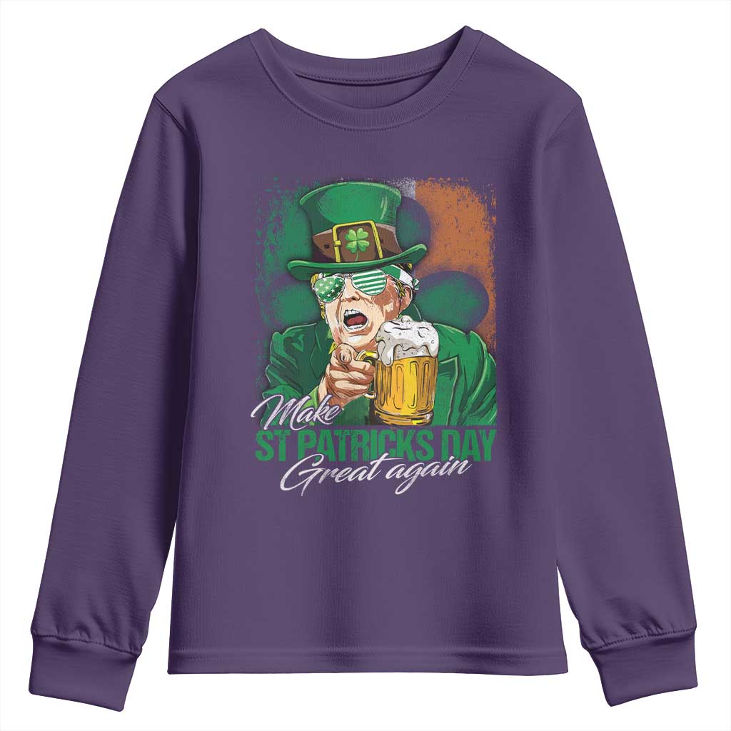 Funny Trump St Patricks Day Youth Sweatshirt Make St Patricks Day Great Again TS10 Purple Print Your Wear