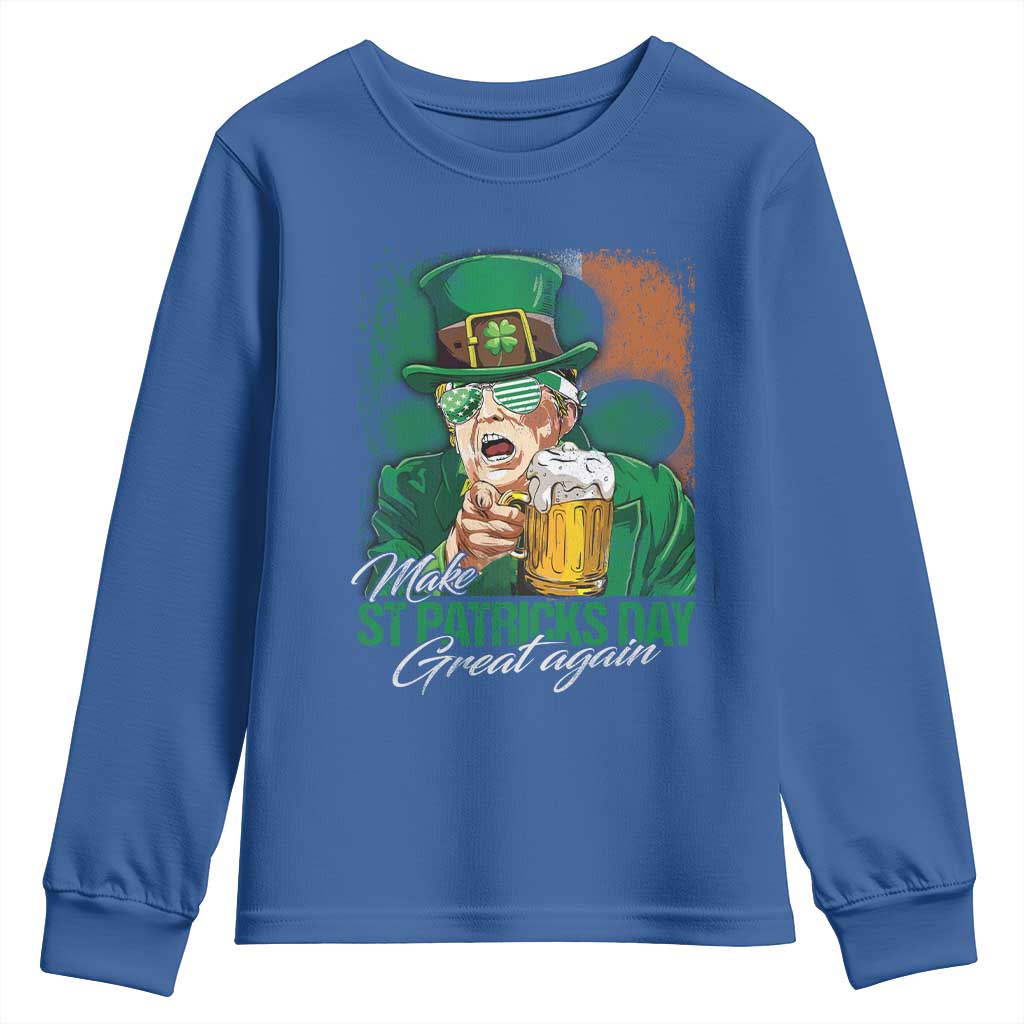 Funny Trump St Patricks Day Youth Sweatshirt Make St Patricks Day Great Again TS10 Royal Blue Print Your Wear
