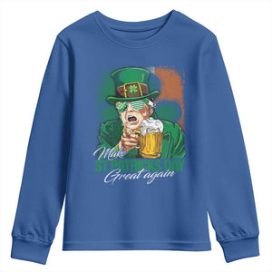 Funny Trump St Patricks Day Youth Sweatshirt Make St Patricks Day Great Again TS10 Royal Blue Print Your Wear