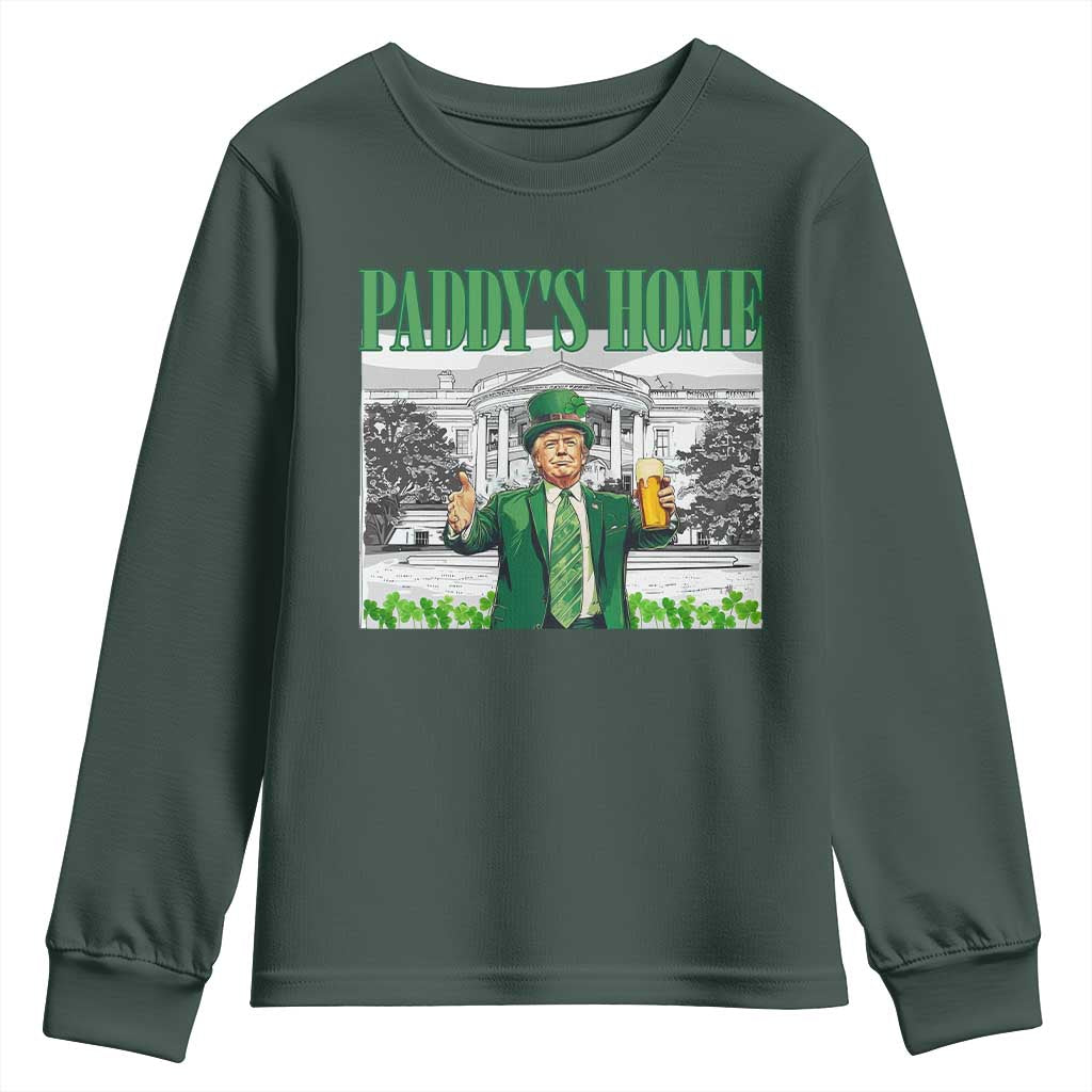 Funny Trump St Patricks Day Youth Sweatshirt Paddy's Home White House TS10 Dark Forest Green Print Your Wear