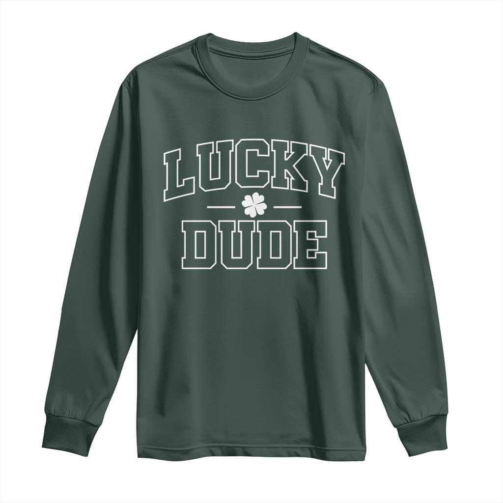Kids St. Patrick's Day Long Sleeve Shirt Lucky Dude TS10 Dark Forest Green Print Your Wear
