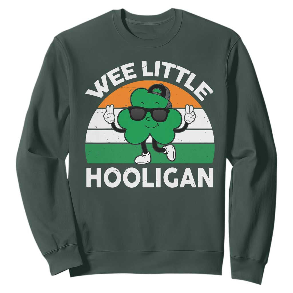 St Patricks Day Wee Little Hooligan Sweatshirt Funny Men Boy Kids Irish Kids TS10 Dark Forest Green Print Your Wear