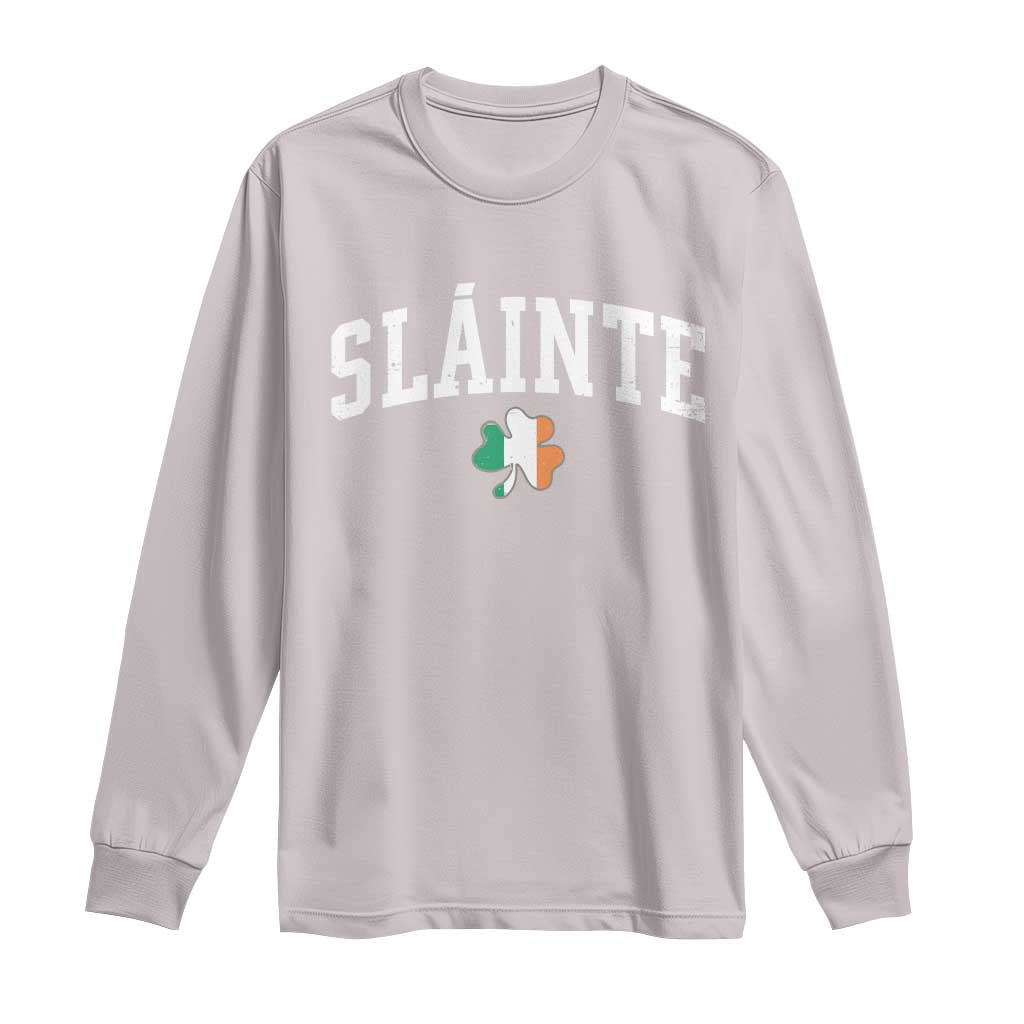 St Patricks Day Long Sleeve Shirt Retro Slainte Shamrock Lucky Irish Day Gift TS10 Ice Gray Print Your Wear