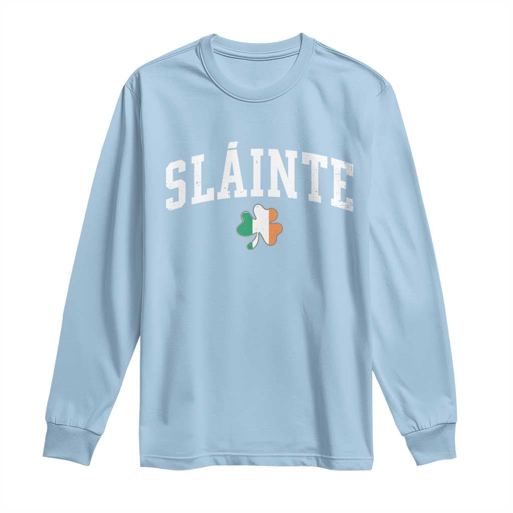St Patricks Day Long Sleeve Shirt Retro Slainte Shamrock Lucky Irish Day Gift TS10 Light Blue Print Your Wear