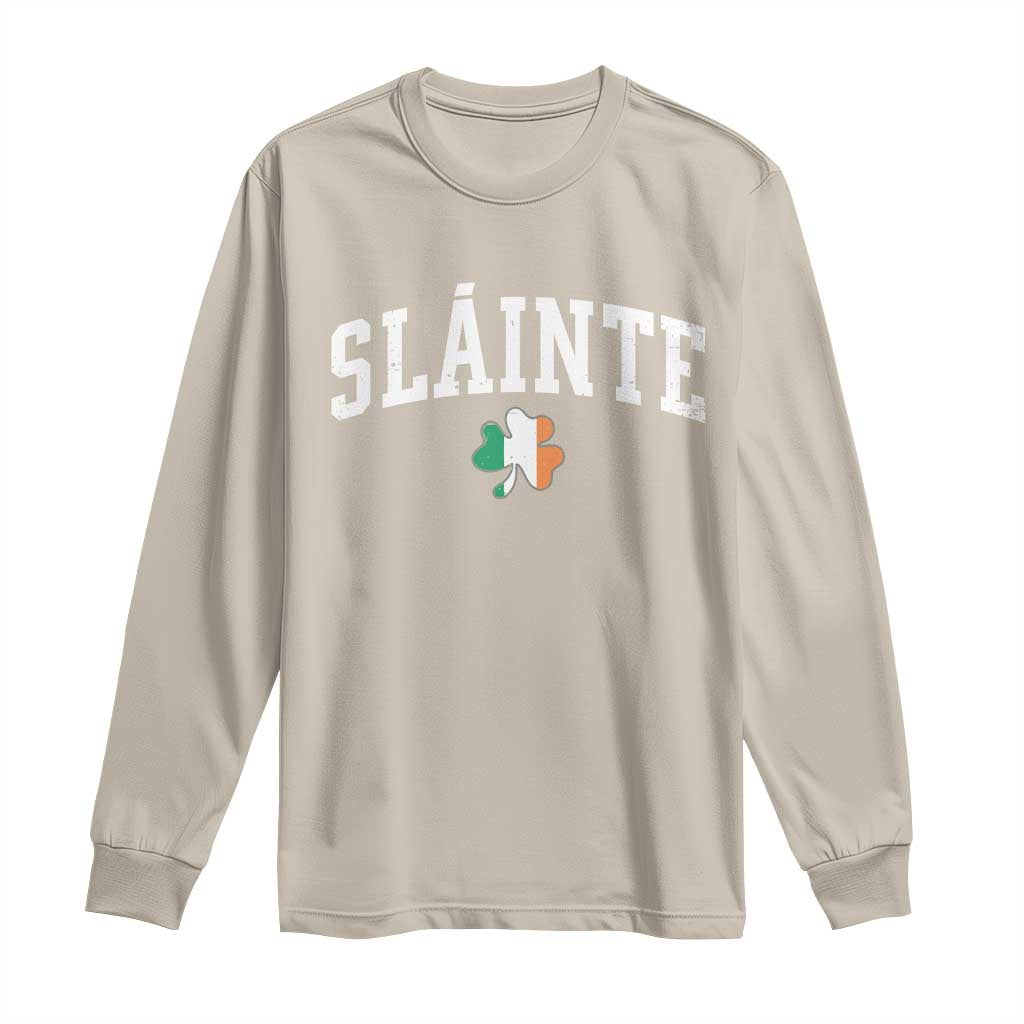 St Patricks Day Long Sleeve Shirt Retro Slainte Shamrock Lucky Irish Day Gift TS10 Sand Print Your Wear