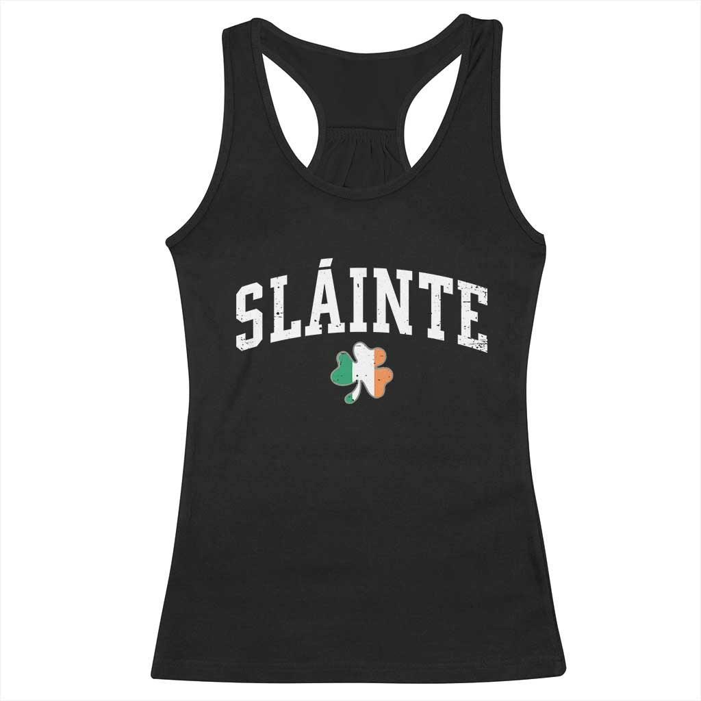 St Patricks Day Racerback Tank Top Retro Slainte Shamrock Lucky Irish Day Gift TS10 Black Print Your Wear