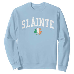 St Patricks Day Sweatshirt Retro Slainte Shamrock Lucky Irish Day Gift TS10 Light Blue Print Your Wear