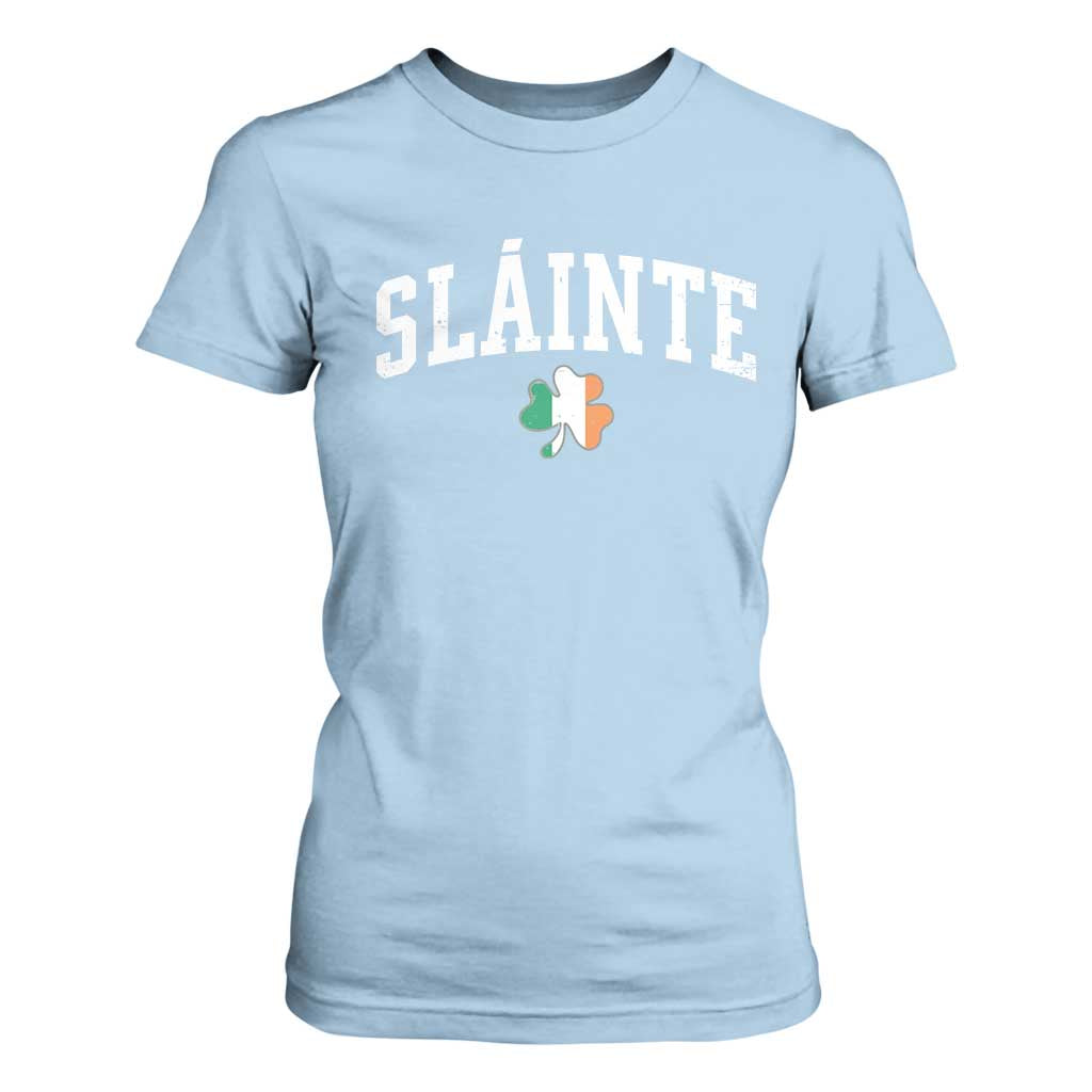St Patricks Day T Shirt For Women Retro Slainte Shamrock Lucky Irish Day Gift TS10 Light Blue Print Your Wear