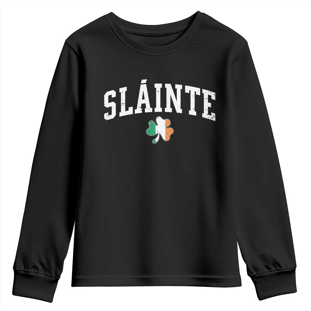 St Patricks Day Youth Sweatshirt Retro Slainte Shamrock Lucky Irish Day Gift TS10 Black Print Your Wear