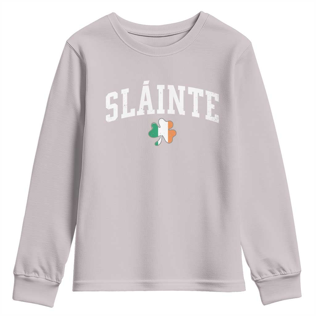 St Patricks Day Youth Sweatshirt Retro Slainte Shamrock Lucky Irish Day Gift TS10 Ice Gray Print Your Wear