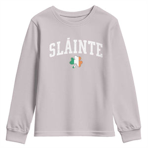 St Patricks Day Youth Sweatshirt Retro Slainte Shamrock Lucky Irish Day Gift TS10 Ice Gray Print Your Wear
