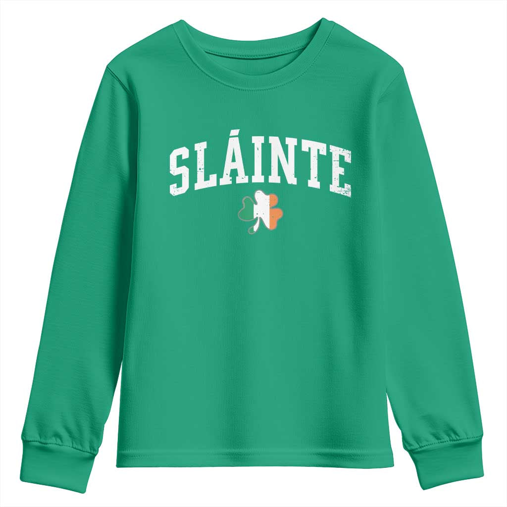 St Patricks Day Youth Sweatshirt Retro Slainte Shamrock Lucky Irish Day Gift TS10 Irish Green Print Your Wear