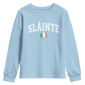 St Patricks Day Youth Sweatshirt Retro Slainte Shamrock Lucky Irish Day Gift TS10 Light Blue Print Your Wear