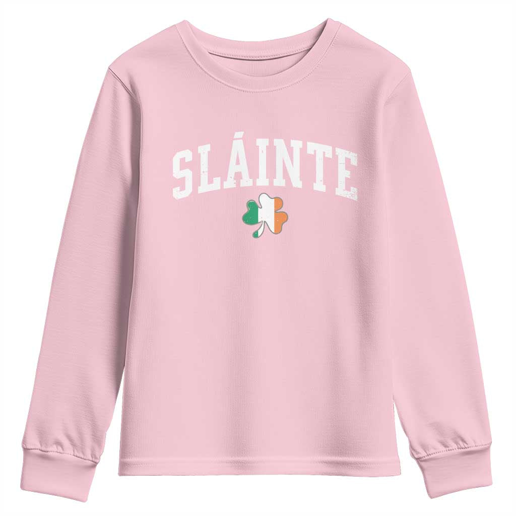 St Patricks Day Youth Sweatshirt Retro Slainte Shamrock Lucky Irish Day Gift TS10 Light Pink Print Your Wear