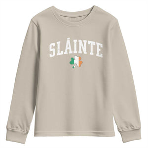St Patricks Day Youth Sweatshirt Retro Slainte Shamrock Lucky Irish Day Gift TS10 Sand Print Your Wear
