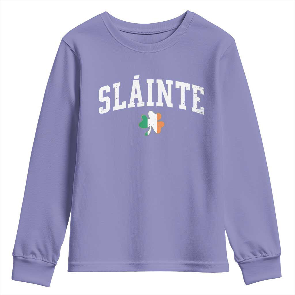 St Patricks Day Youth Sweatshirt Retro Slainte Shamrock Lucky Irish Day Gift TS10 Violet Print Your Wear