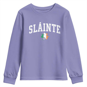 St Patricks Day Youth Sweatshirt Retro Slainte Shamrock Lucky Irish Day Gift TS10 Violet Print Your Wear