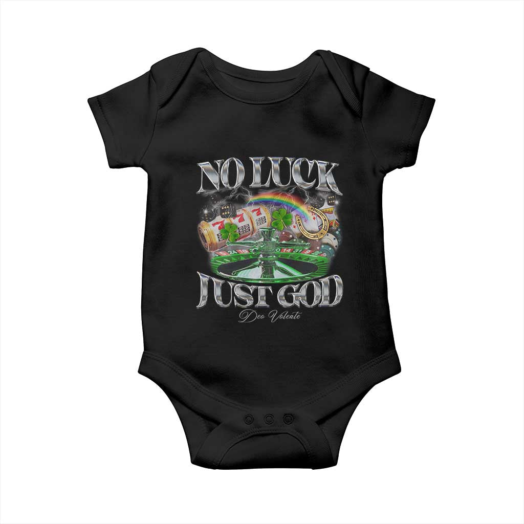Vintage Christian Baby Onesie Retro No Luck Just God Funny St Patricks Day TS10 Black Print Your Wear