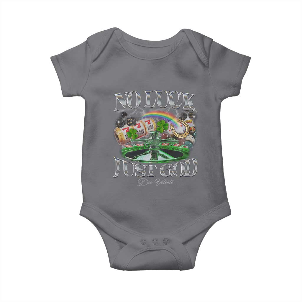 Vintage Christian Baby Onesie Retro No Luck Just God Funny St Patricks Day TS10 Charcoal Print Your Wear
