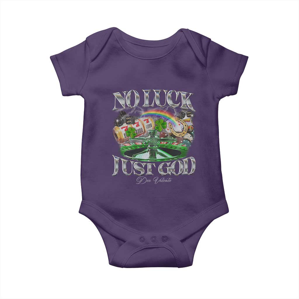 Vintage Christian Baby Onesie Retro No Luck Just God Funny St Patricks Day TS10 Purple Print Your Wear