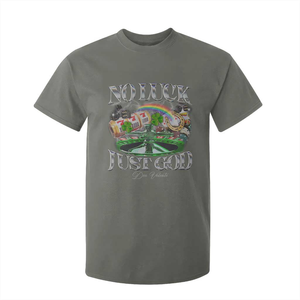 Vintage Christian T Shirt For Kid Retro No Luck Just God Funny St Patricks Day TS10 Military Green Print Your Wear