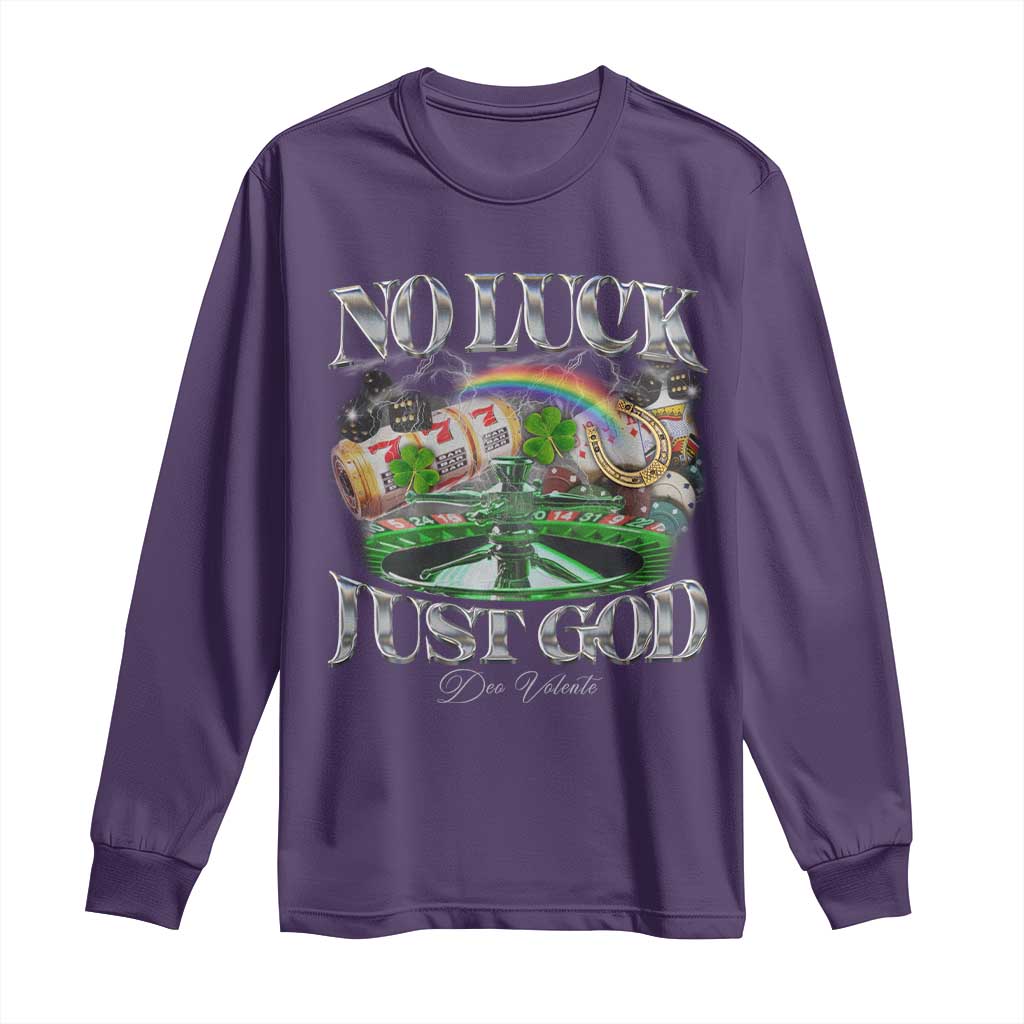 Vintage Christian Long Sleeve Shirt Retro No Luck Just God Funny St Patricks Day TS10 Purple Print Your Wear