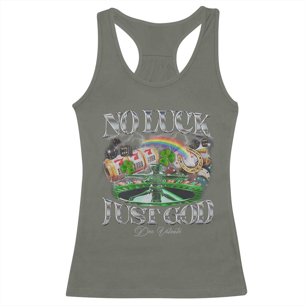 Vintage Christian Racerback Tank Top Retro No Luck Just God Funny St Patricks Day TS10 Military Green Print Your Wear
