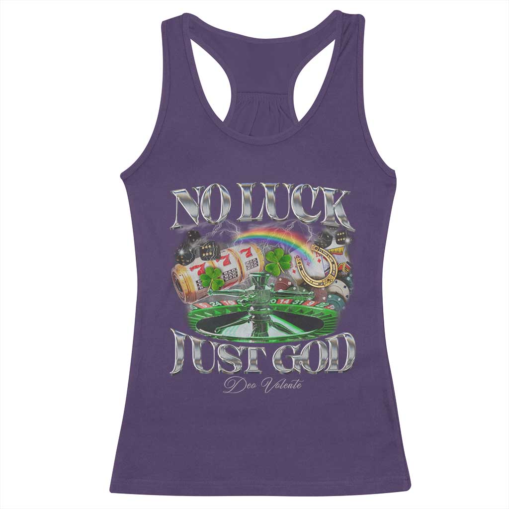 Vintage Christian Racerback Tank Top Retro No Luck Just God Funny St Patricks Day TS10 Purple Print Your Wear