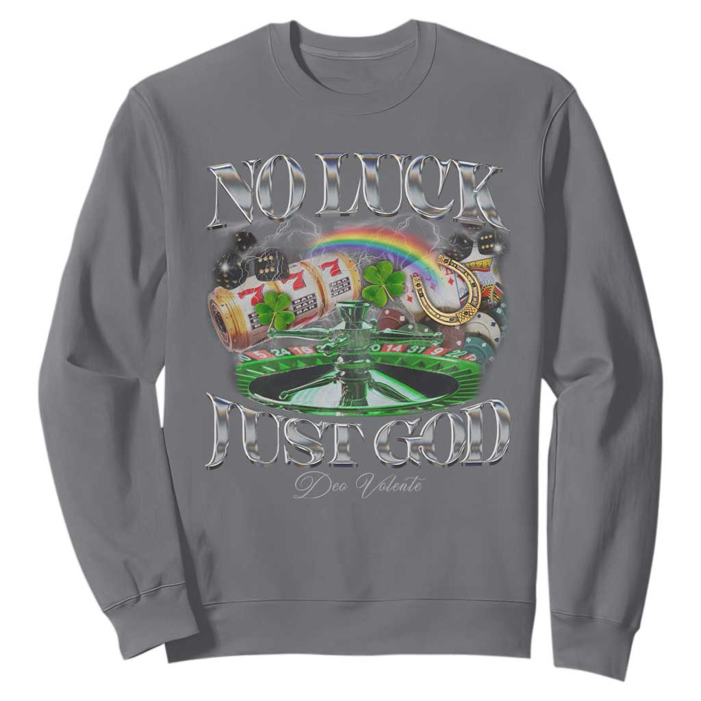 Vintage Christian Sweatshirt Retro No Luck Just God Funny St Patricks Day TS10 Charcoal Print Your Wear