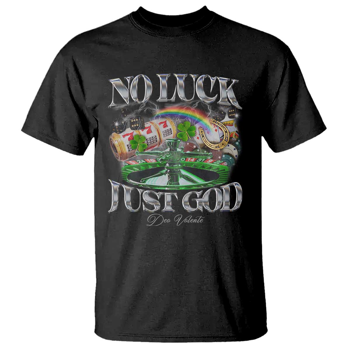 Vintage Christian T Shirt Retro No Luck Just God Funny St Patricks Day TS10 Black Print Your Wear