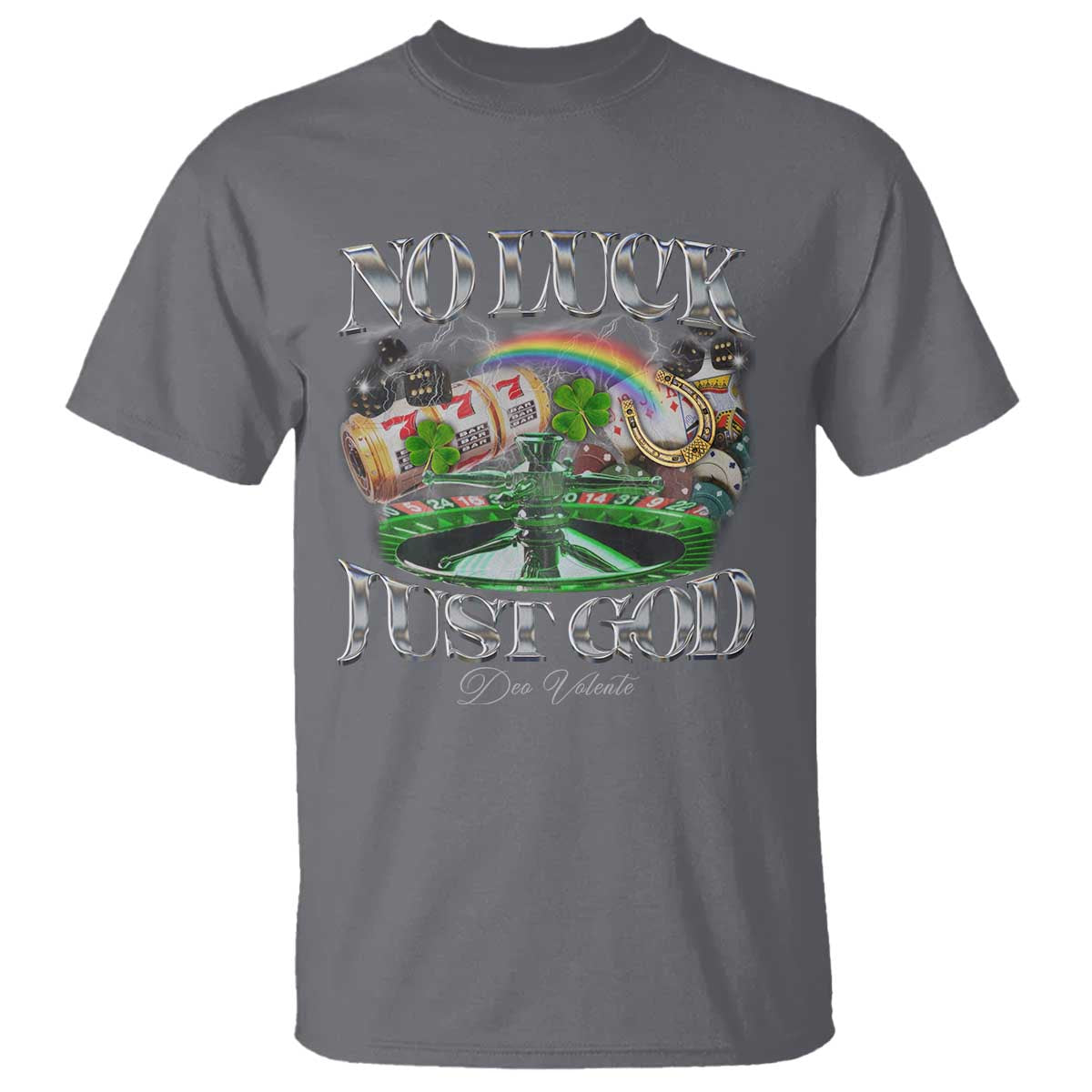 Vintage Christian T Shirt Retro No Luck Just God Funny St Patricks Day TS10 Charcoal Print Your Wear