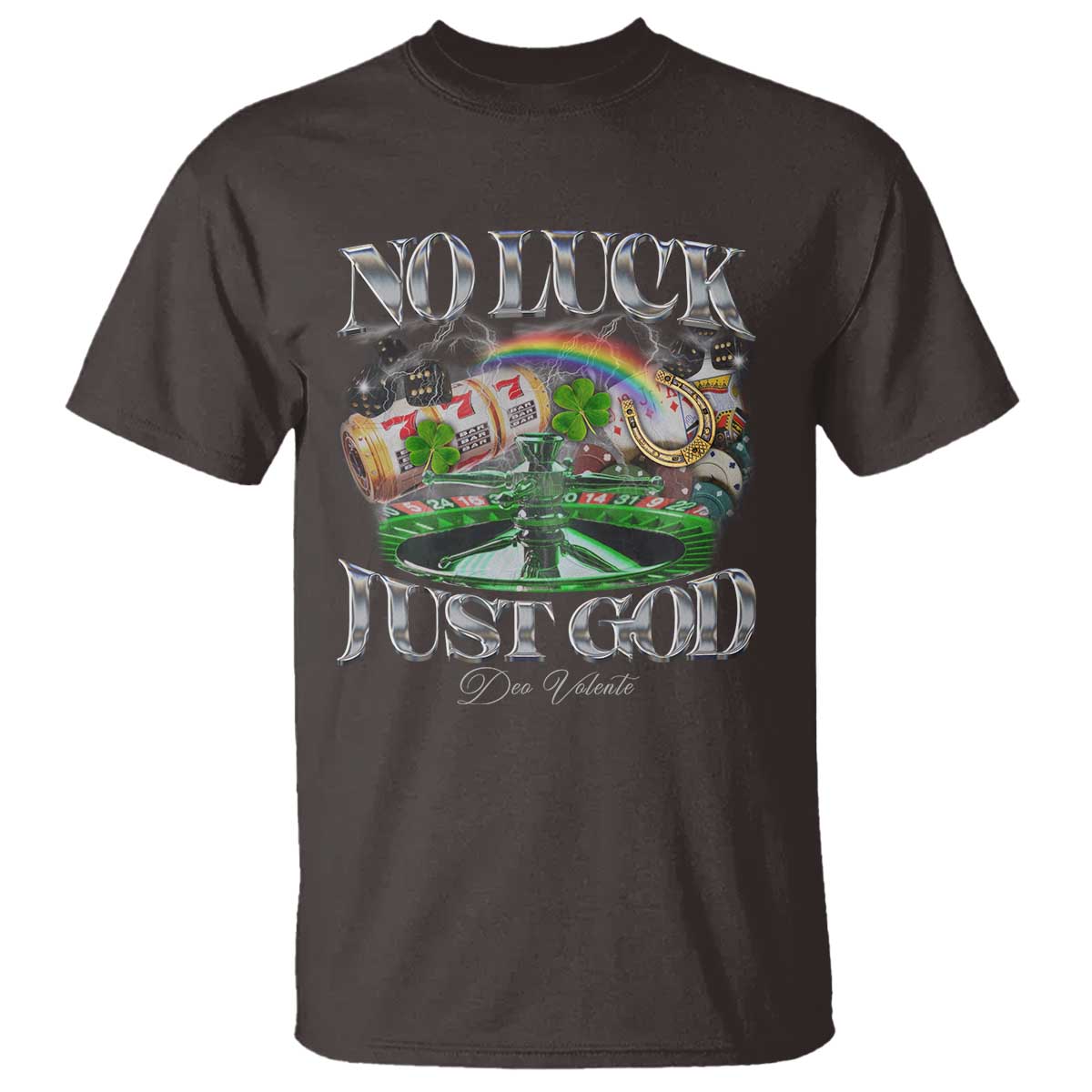 Vintage Christian T Shirt Retro No Luck Just God Funny St Patricks Day TS10 Dark Chocolate Print Your Wear