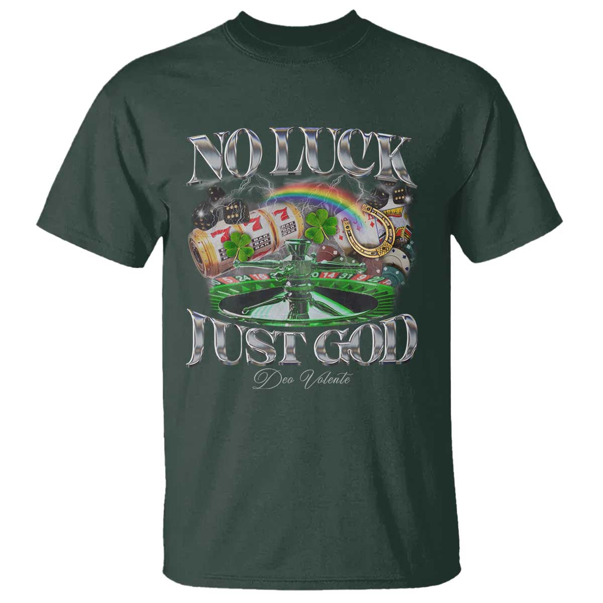 Vintage Christian T Shirt Retro No Luck Just God Funny St Patricks Day TS10 Dark Forest Green Print Your Wear