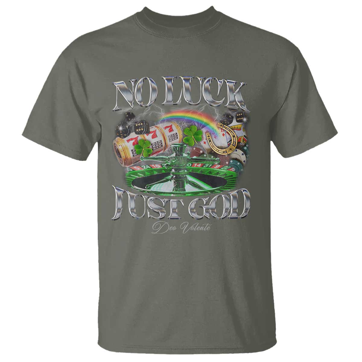 Vintage Christian T Shirt Retro No Luck Just God Funny St Patricks Day TS10 Military Green Print Your Wear