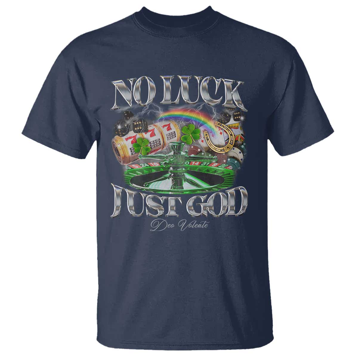 Vintage Christian T Shirt Retro No Luck Just God Funny St Patricks Day TS10 Navy Print Your Wear