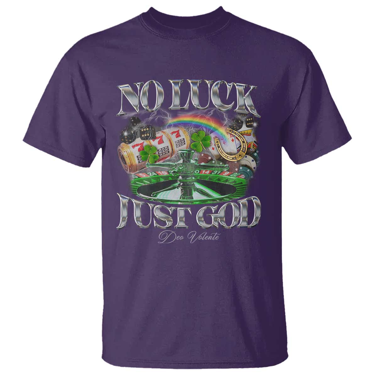 Vintage Christian T Shirt Retro No Luck Just God Funny St Patricks Day TS10 Purple Print Your Wear