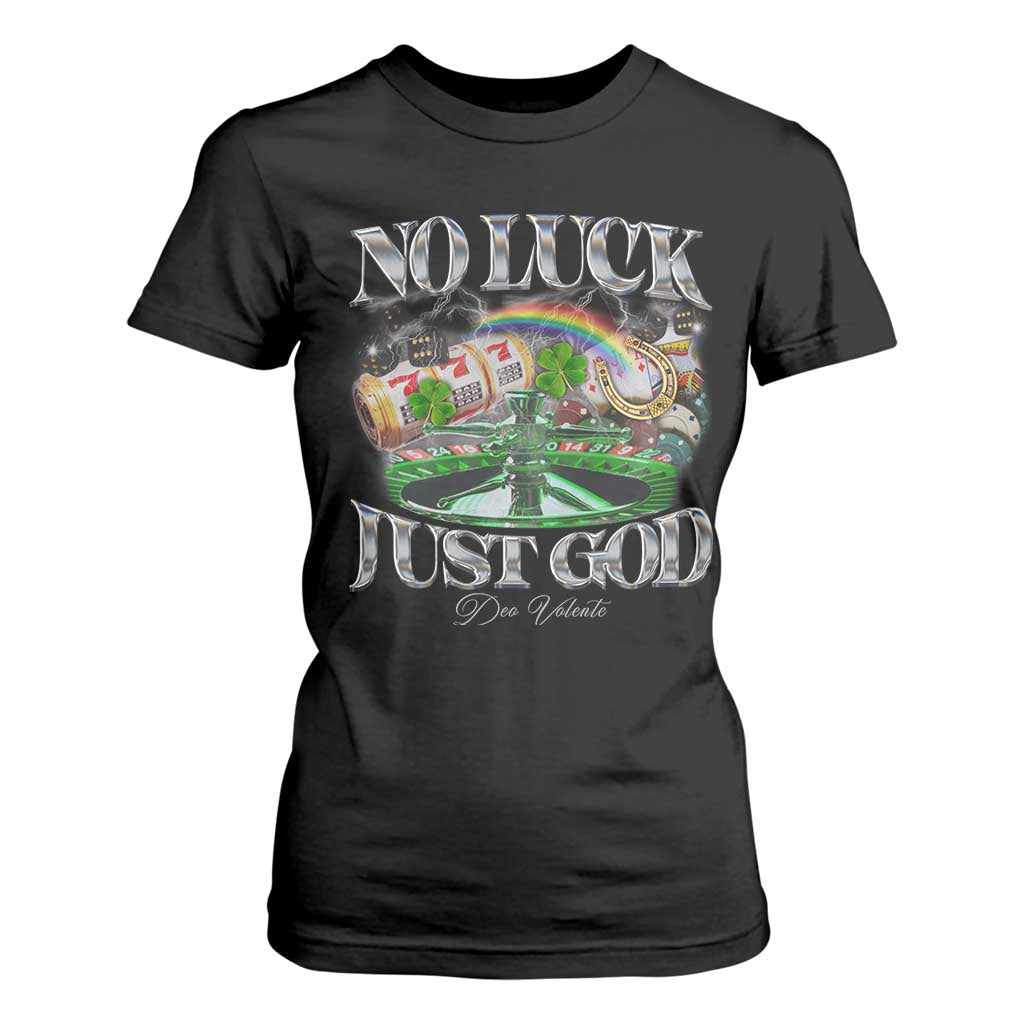 Vintage Christian T Shirt For Women Retro No Luck Just God Funny St Patricks Day TS10 Black Print Your Wear