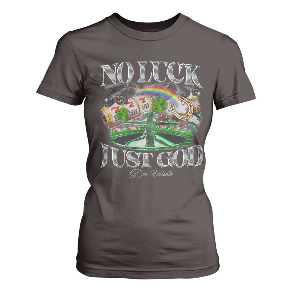 Vintage Christian T Shirt For Women Retro No Luck Just God Funny St Patricks Day TS10 Dark Chocolate Print Your Wear