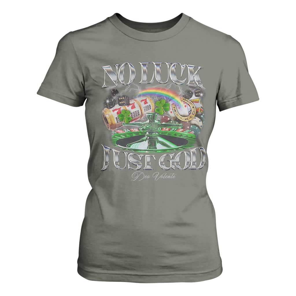 Vintage Christian T Shirt For Women Retro No Luck Just God Funny St Patricks Day TS10 Military Green Print Your Wear