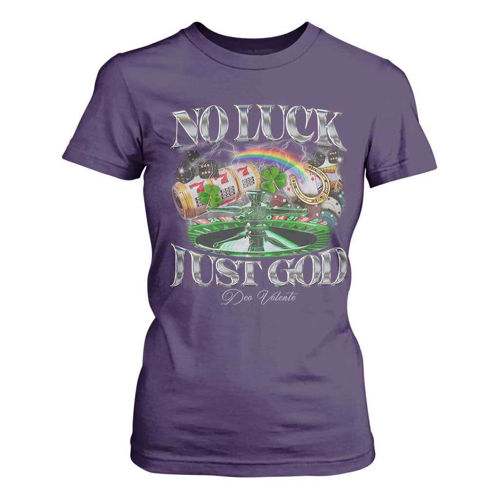 Vintage Christian T Shirt For Women Retro No Luck Just God Funny St Patricks Day TS10 Purple Print Your Wear