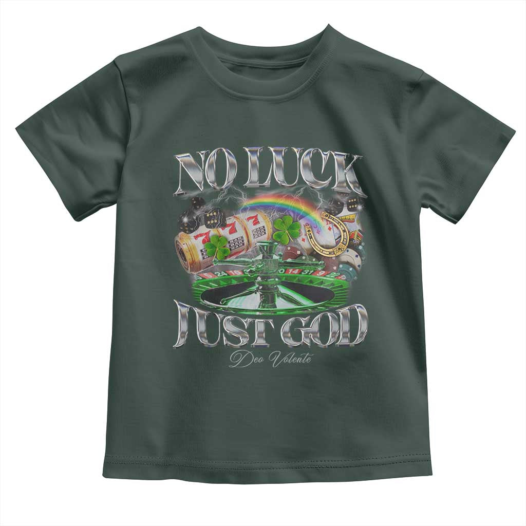 Vintage Christian Toddler T Shirt Retro No Luck Just God Funny St Patricks Day TS10 Dark Forest Green Print Your Wear