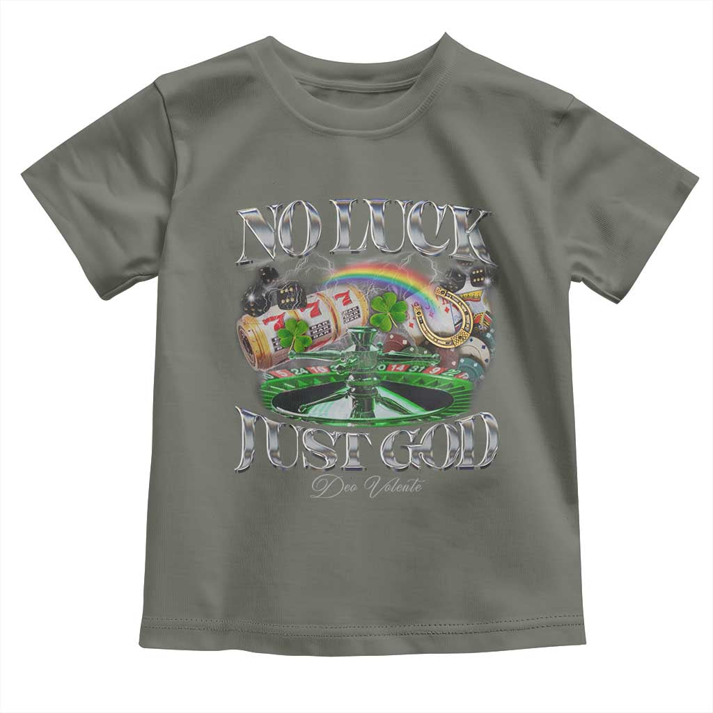 Vintage Christian Toddler T Shirt Retro No Luck Just God Funny St Patricks Day TS10 Military Green Print Your Wear