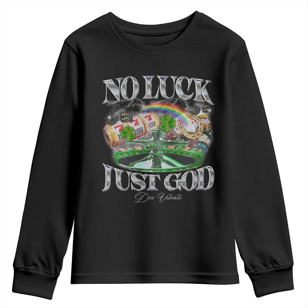 Vintage Christian Youth Sweatshirt Retro No Luck Just God Funny St Patricks Day TS10 Black Print Your Wear