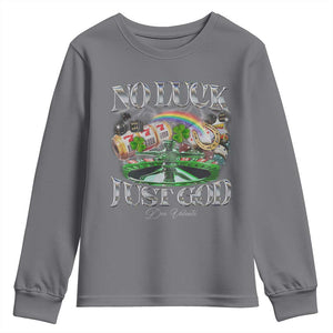 Vintage Christian Youth Sweatshirt Retro No Luck Just God Funny St Patricks Day TS10 Charcoal Print Your Wear