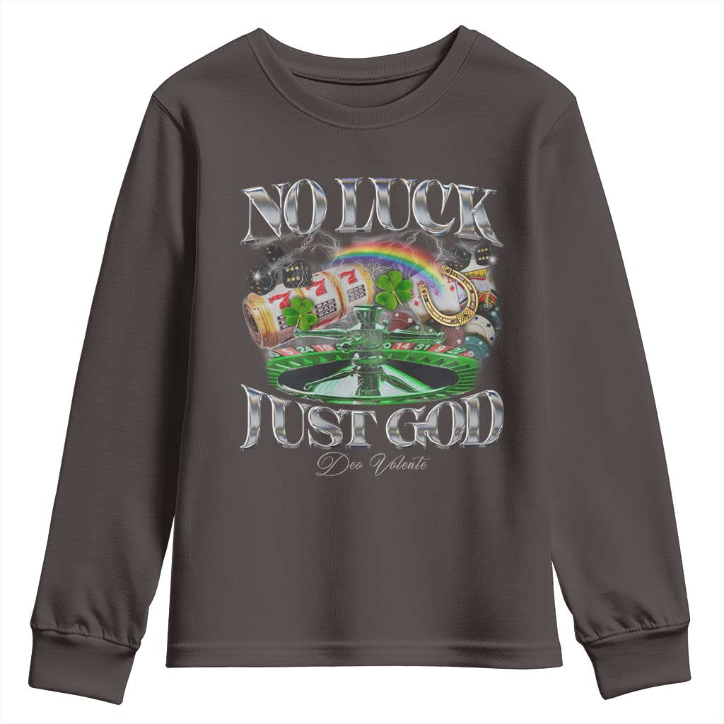 Vintage Christian Youth Sweatshirt Retro No Luck Just God Funny St Patricks Day TS10 Dark Chocolate Print Your Wear