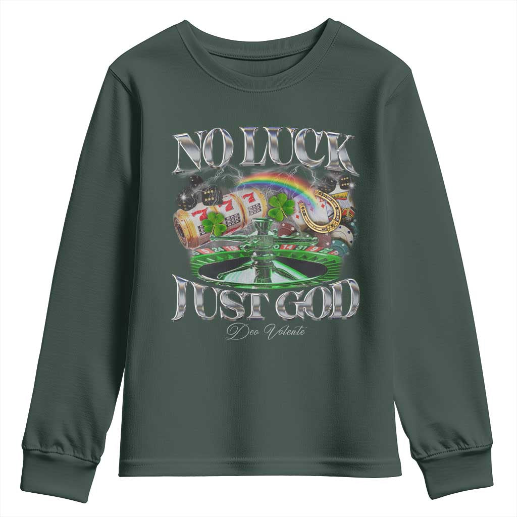 Vintage Christian Youth Sweatshirt Retro No Luck Just God Funny St Patricks Day TS10 Dark Forest Green Print Your Wear